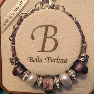 Bella Perlina Purple and Silver Beaded Charm Bracelet